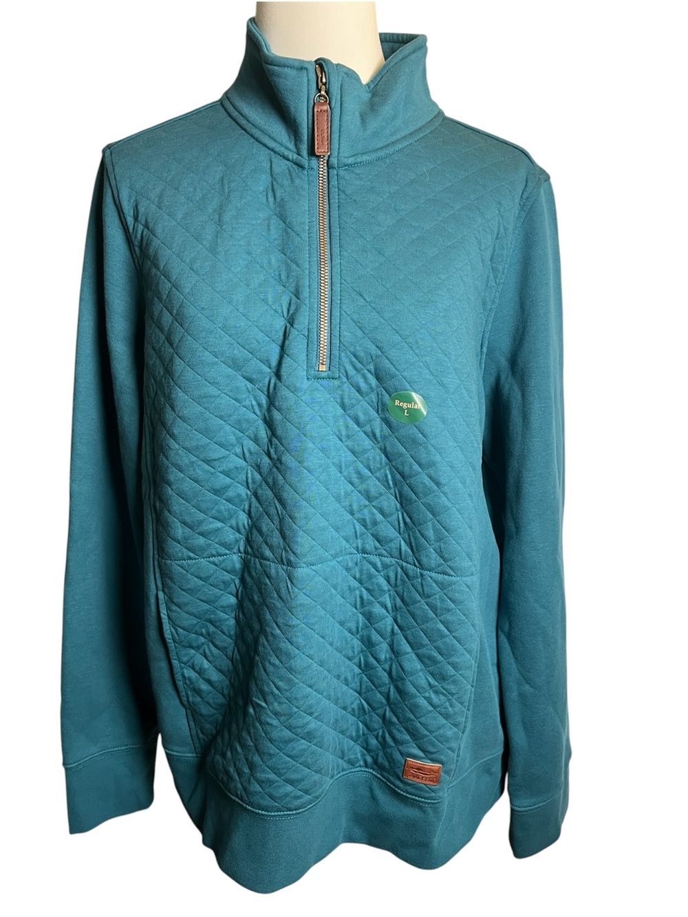 NWT L.L. Bean Quilted Quarter-Zip Pullover in Turquoise Size Large